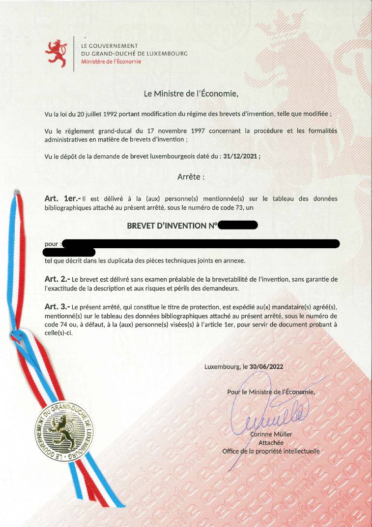 卢森堡专利证书