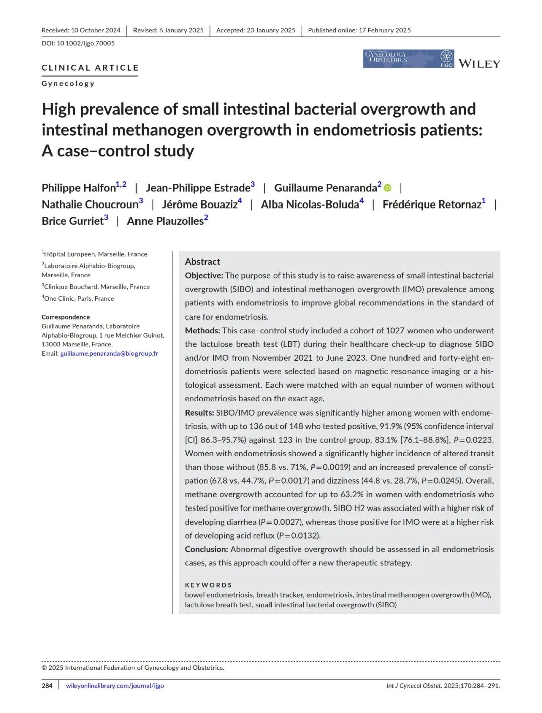 学术前沿丨子宫内膜异位症患者中小肠细菌过度生长与产甲烷菌过度生长的高患病率