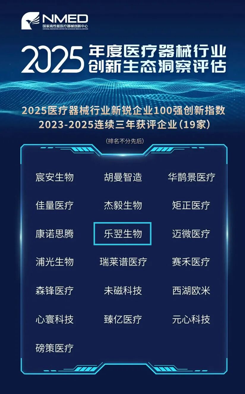 三度蝉联丨乐翌生物荣登2025医疗器械行业新锐企业100强