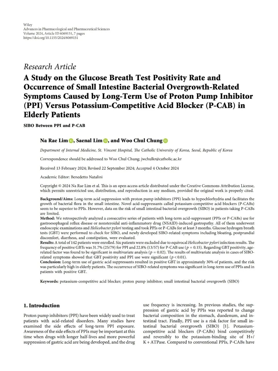 学术前沿 | 长期使用抑酸类药物对老年患者呼气试验阳性率及小肠细菌过度生长症状发生率的研究
