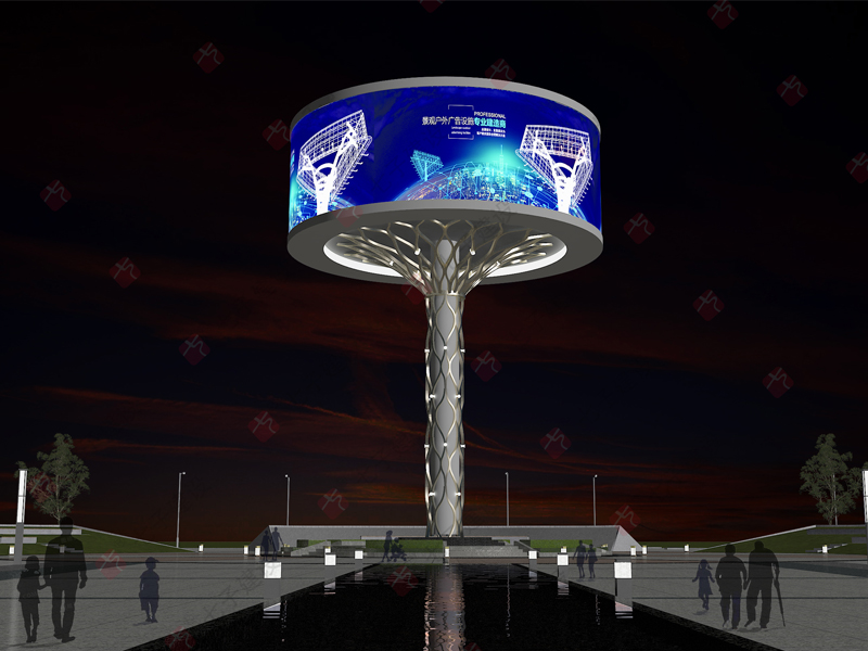 圓形景觀LED顯示屏廣告牌夜景