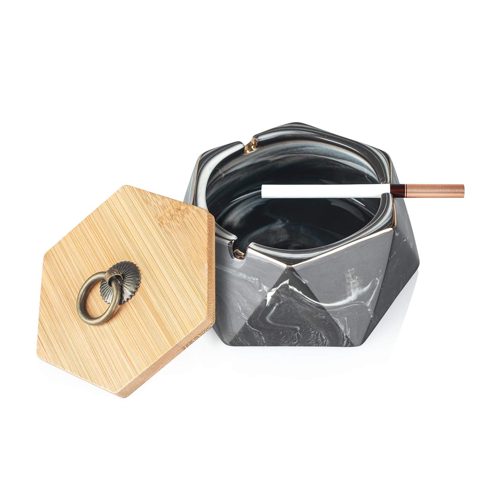 Desktop Ceramic Smokeless Cigarette Ashtray with Lid