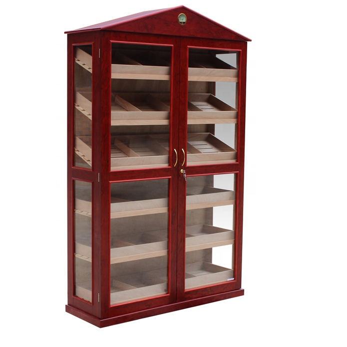 Large Capacity Double Door Wooden Cigar Cabinet Humidor with Tray LED