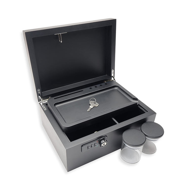 Black Wooden Stash Box with Lock and key