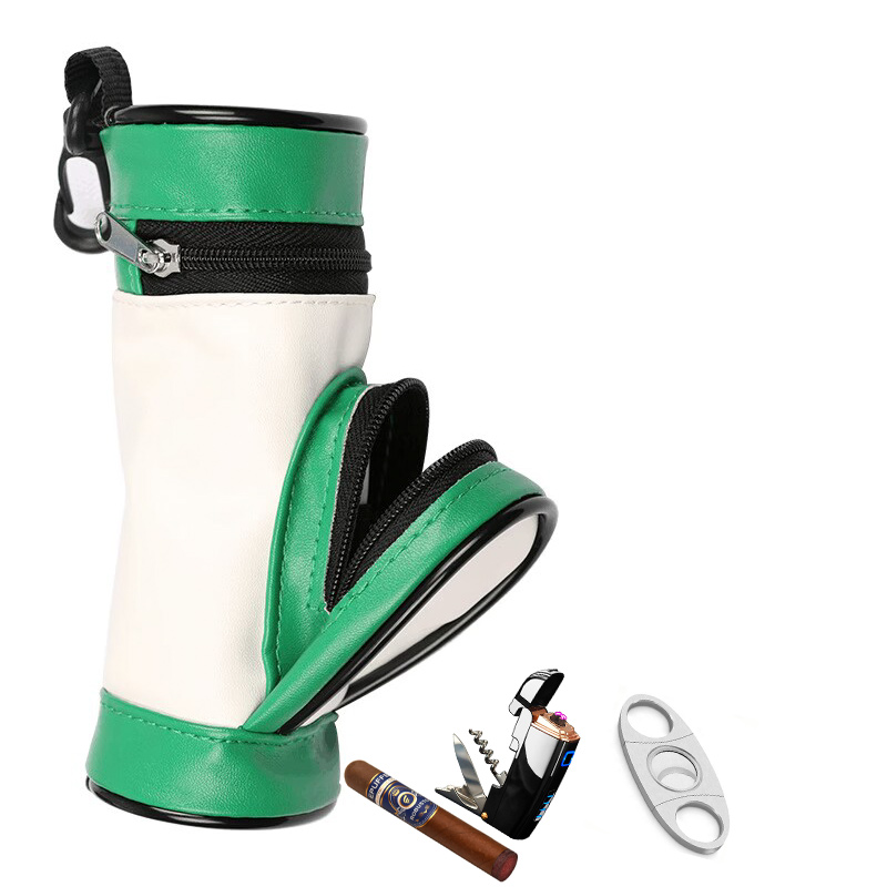 Leather Golf Ball Cigar Bag Hanging Waist Carrier  With Accessories Pocket