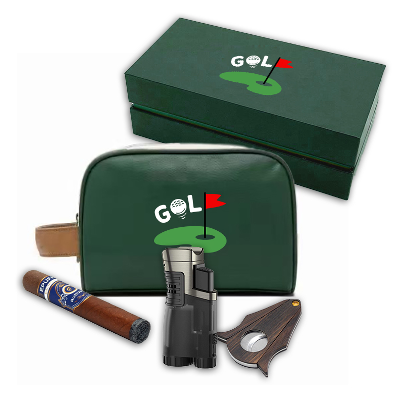 PU Golf Cigar Bag Set Women Men Sport Boston Bag with Lighter Cigar Cutter Kit