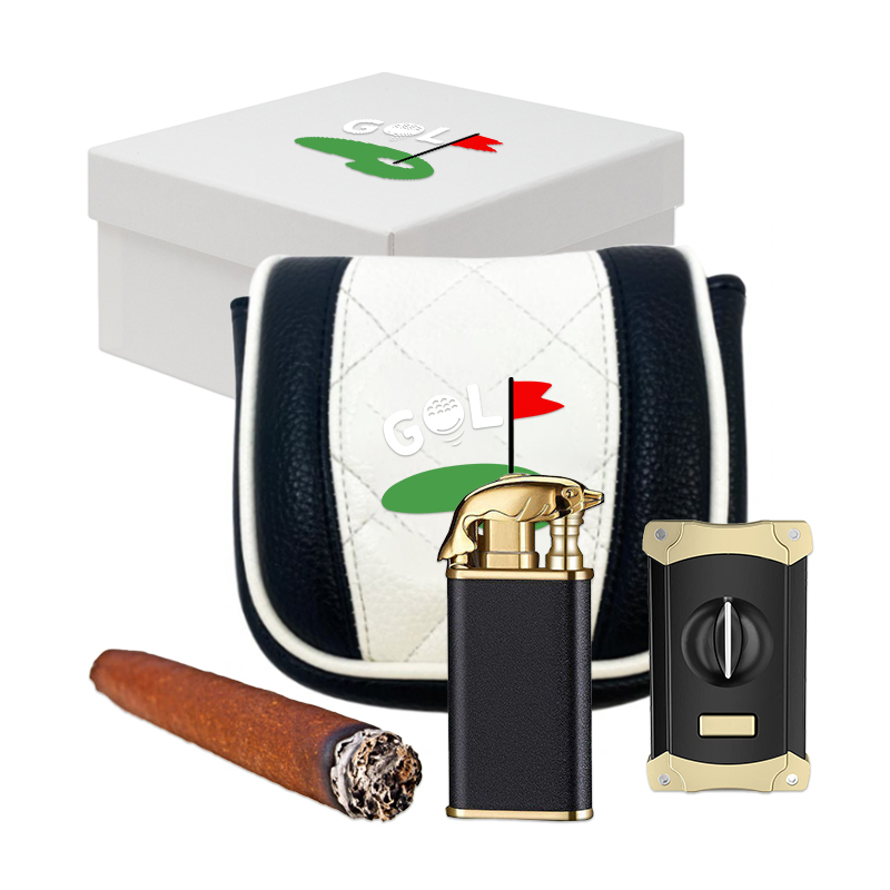 Golf Cigar Bag Pouch Set with Lighter Cigar Cutter Knife Kit