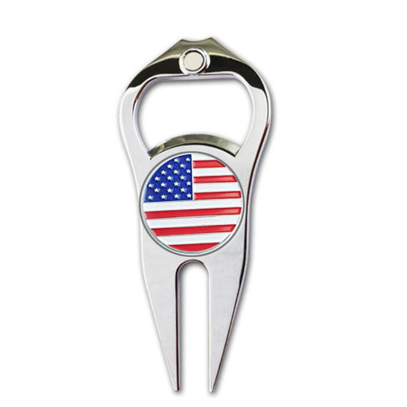 Multi-function Bottle Opener Metal Golf Fork Ball Mark Set Golf Divot Repair Tool
