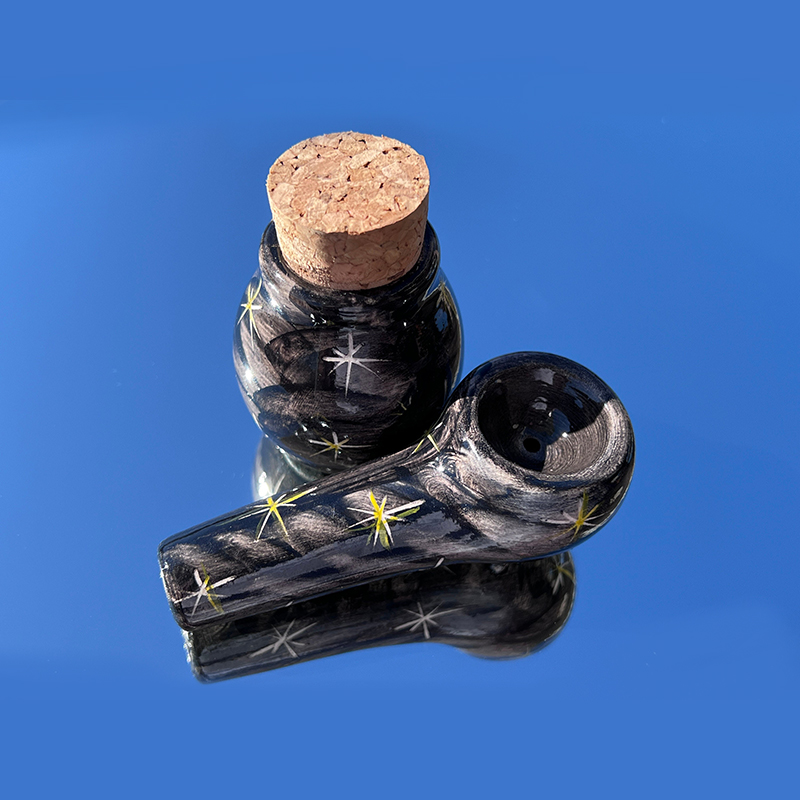 Ceramic Tobacco Smoking Pipe & Stash Jar Set