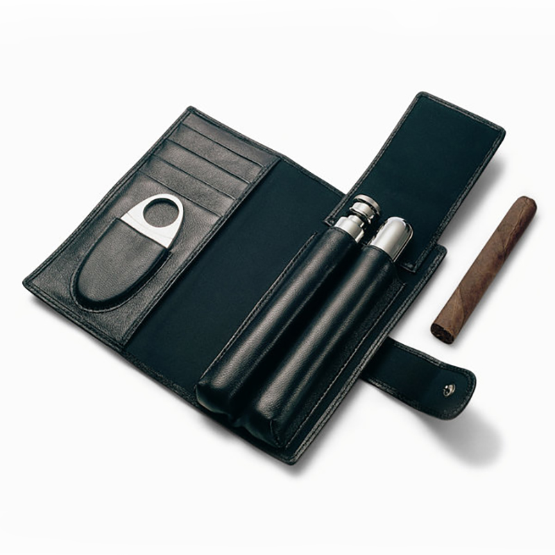 Leather Travel Cigar Pouch Bag with Accessories