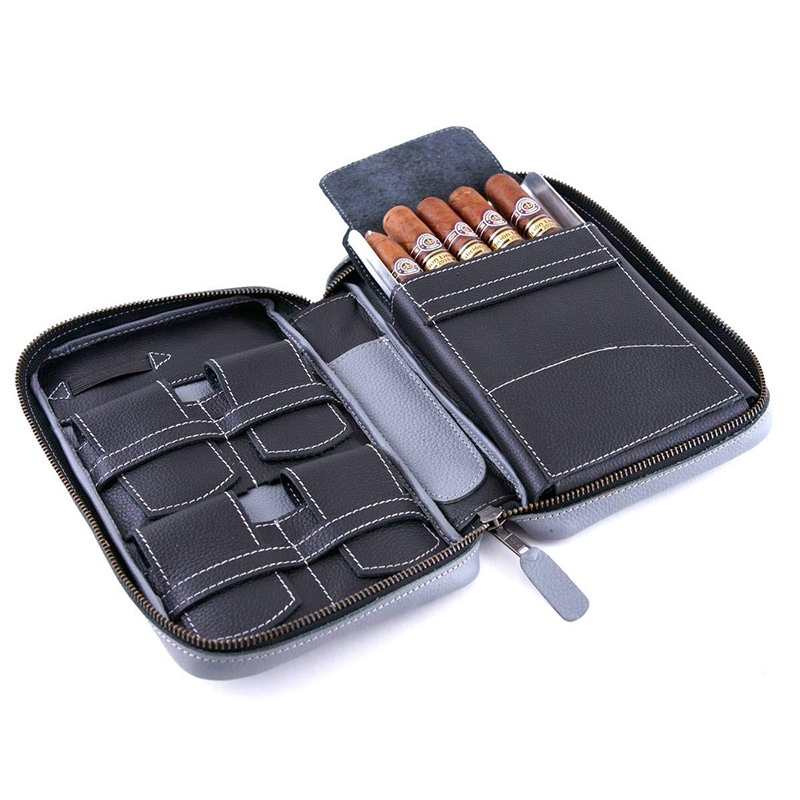 Portable Travel Genuine Leather Cigar Case Pouch