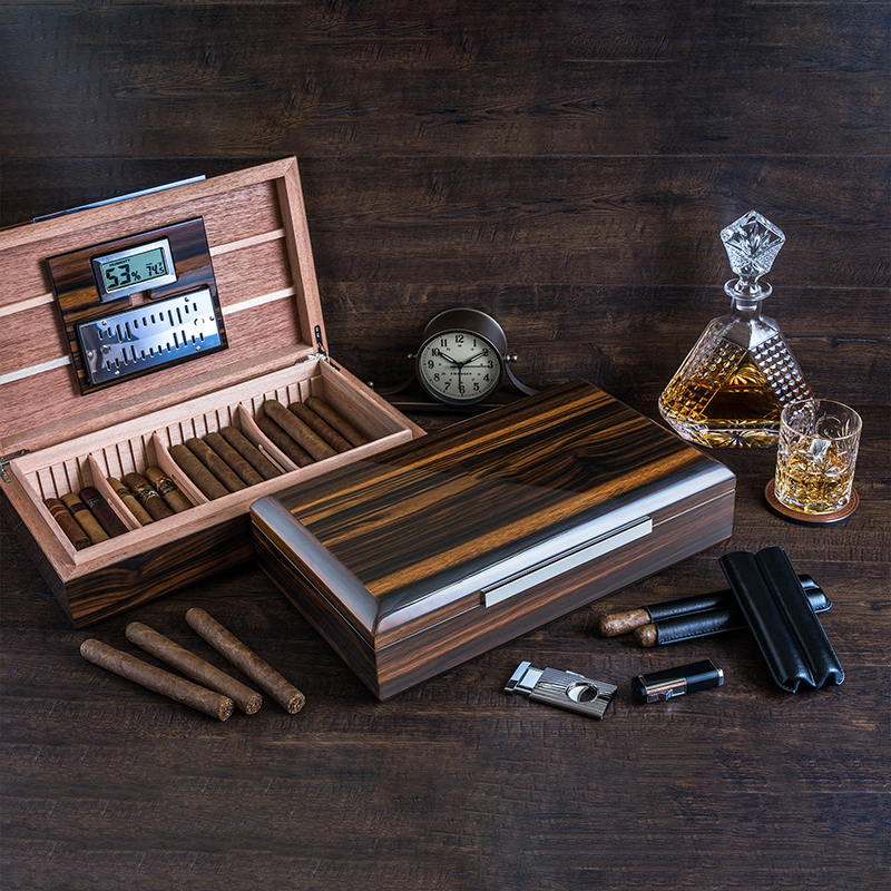 Wooden Cigar Case with Cigar Accessories
