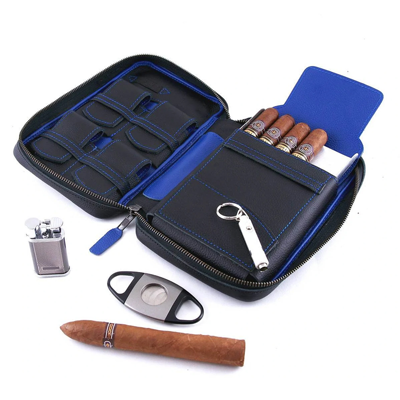 Genuine Leather Travel Portable Zipper Cigar Case
