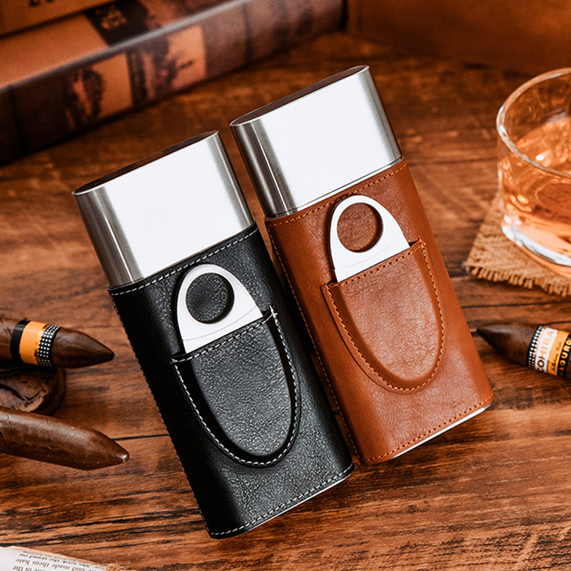 Leather Cigar Stand Holder with Cigar Cutter Custom Laser Engraved Logo