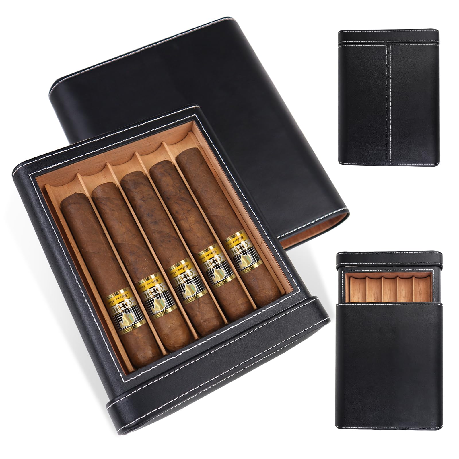 Leather Cigar Case with Ceder Wood Lined Travel Cigar Humidors