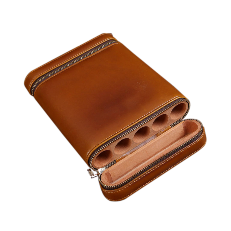 Portable Leather Cigar Tube with Zip Closure
