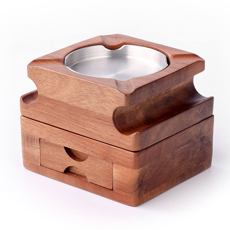 Wooden Cigar Ashtray Whiskey Glass Tray with Slot Hold