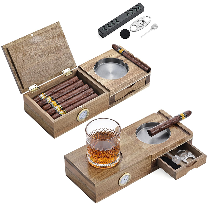 Solid Wood Cigar Humidor Set
