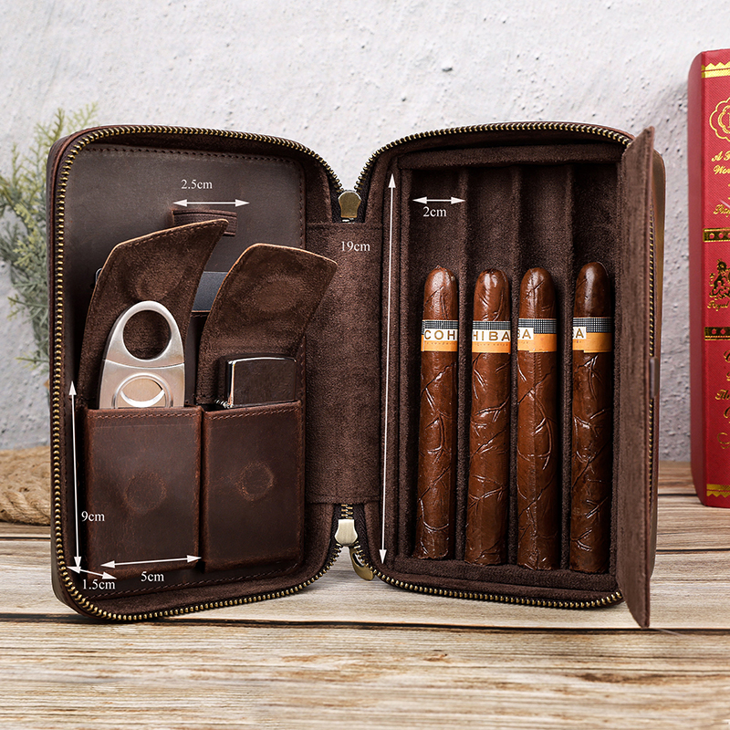 Flip Top Luxury Leather Cigar Box Travel Bag
