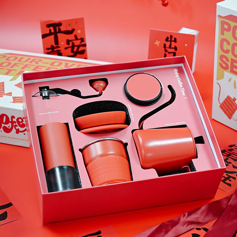 Manual Coffee Grinder Hand Brewing Kettle Pour Over Coffee Maker Set with Coffee Cup Accessories Travel Bag Case Set