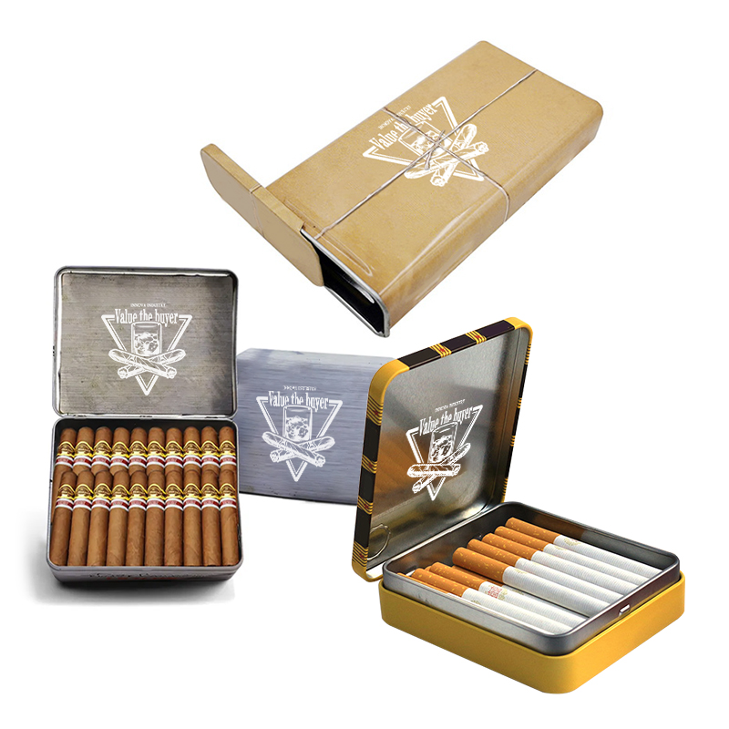 Custom Storage Metal Tin Can Metal Tinplate Cigarette Cigar Case With Hinged Lid Cigar Tin Case Box Package For Tobacco