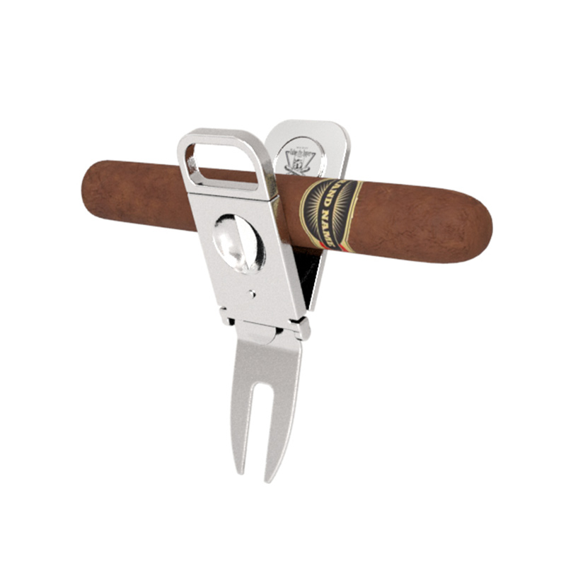 Multifunctional 3-in-1 golf green fork stand with cigar cutter function