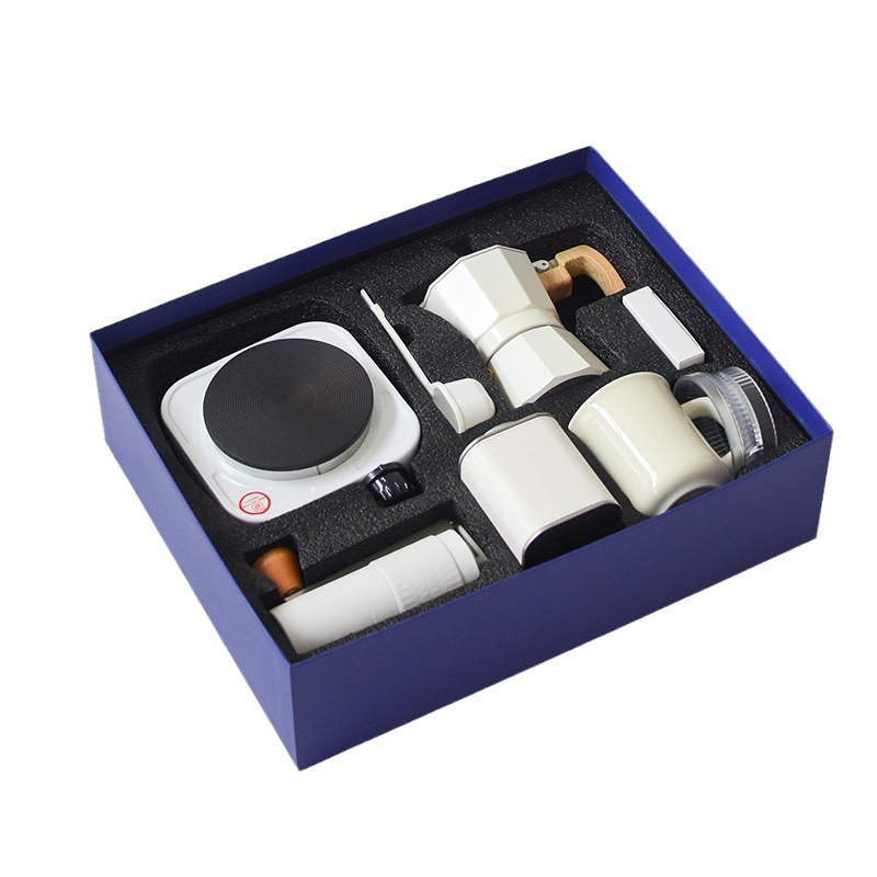 8 Pieces Portable Manual Coffee Grinder Moka Pot Outdoor Set with Mocha Induction Cooker Coffee Accessories Gift Set