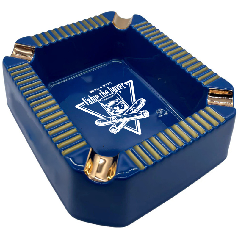 Blue Ceramic cigar Ashtray for 4 cigars