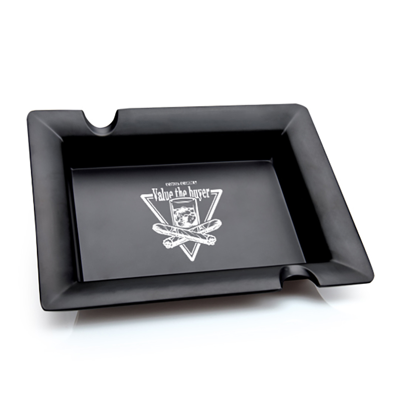 Black Plastic Cigar Ashtray for 2 cigars