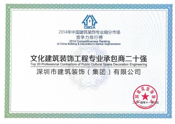文化建筑工程專(zhuān)業(yè)承包商二十強(qiáng)