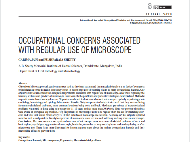 与显微镜使用有关的职业危害与人体工程学
