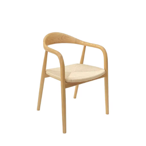 new Design Restaurant Cafe Hotel Furniture solid Elegant Wood Leg teak dining chairs with natural cord on the seat