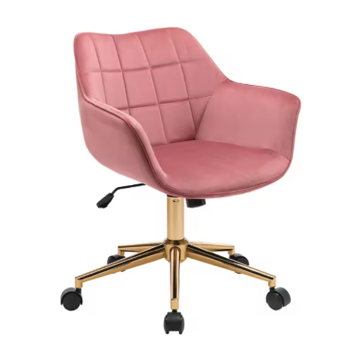 Velvet Modern Ergonomic Home Office Chair with Golden Metal Base Mid Back,Pink  OC-174