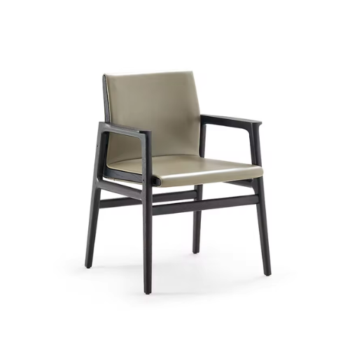 Simple design scandinavian furniture hotel restaurant chair leather solid wood dining armchair