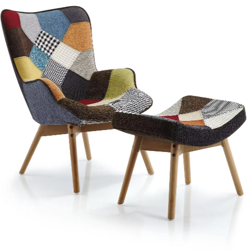 Modern new Released Patchwork Fabric Cover Single sofa chair with foot stool for your family dining room furniture BS-315