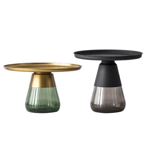 Nordic style furniture sofa side table Luxury low round coffee center table Modern tempered glass base small coffee table　CT-V12