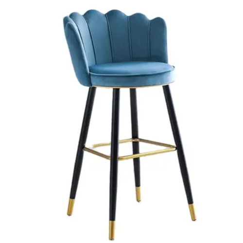Nordic style Colorful Flower shape bar stool velvet fabric bar chair with metal gold legs BS-412