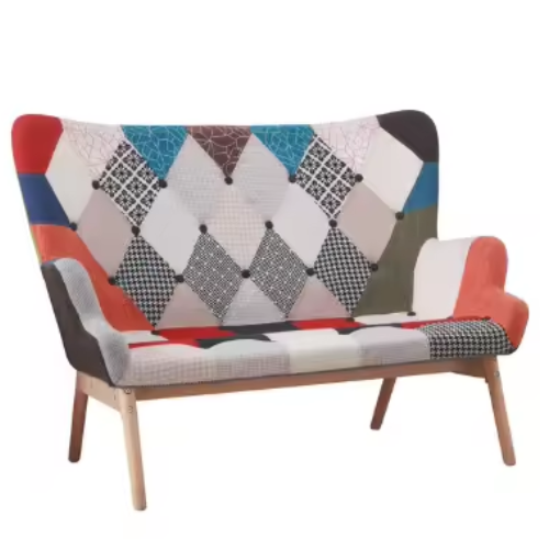 Furniture Modern Microfiber Fabric Cover Wooden Design Patchwork Sofa Recliner Living Room Chair BS-315B