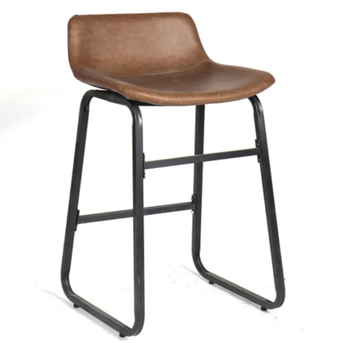 Classic Furniture Curved Backrest PU Leather Bar Stool Dining Chair With Metal Leg For Home BS-602