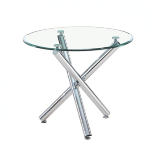 Simple modern design small round dining table set glass top table with electroplated metal legs, can seat 2/3 people, saving space DT-106