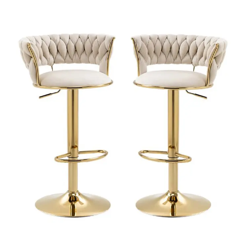 Modern Luxury Lift Rotary Hotel Cafe Counter Frame Velvet Bar Chair Stool Swivel Metal Commercial Furniture Kitchen Stools BS-420W