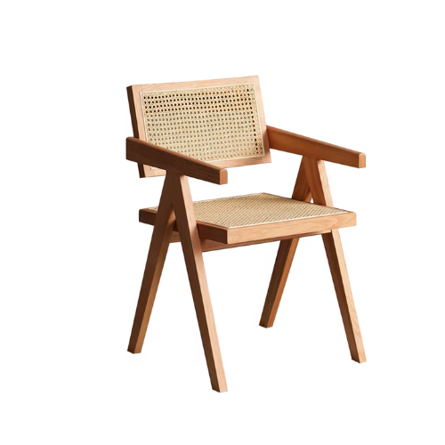 Nordic Style Comfortable Office Outdoor Seat Leisure Kitchen Dining Restaurant Rattan Solid Wooden armmhair
