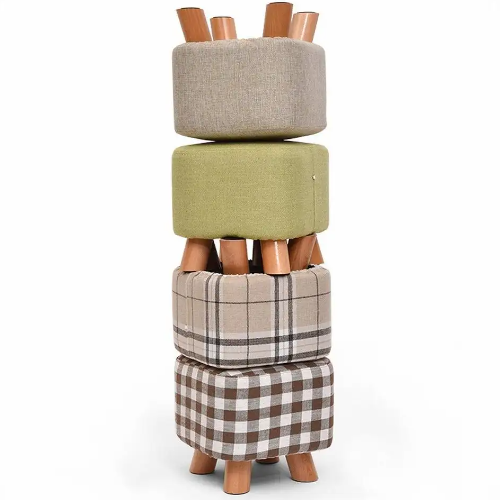 Ottoman Upholstered Footstool Ottoman Round Pouffe Wooden Legs Square 4 Legs Wood Stools FS-09