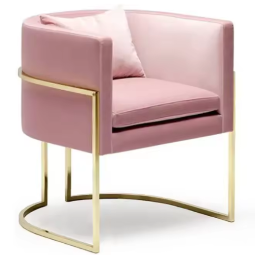 Modern MIcrofiber fabric Design Golden Pink Velvet Accent Chair Gold Stainless Steel Base Fancy Furniture Sofa Chair BS-331