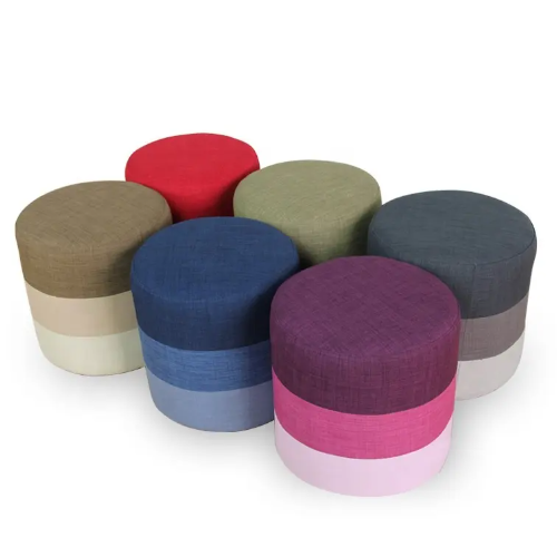 Small Round Foot Stool pouf and Ottomans with Linen Fabric Washable Cover Square FS-03