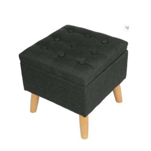 Home Living Room Hallway Fabric Upholstered Footstool Ottoman Storage Organizer Foot Stool with Wooden Legs FS-30