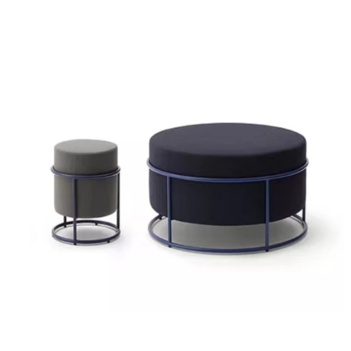 Modern design metal base gray fabric round large pouf ottoman FS-15L