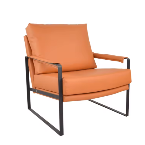 Accent wabi-sabi Hotel Furniture Leather Seat Stainless Steel Frame New Arm Sofa Chair BS-337