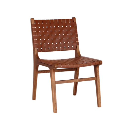 Modern design restaurant coffee shop wood leather seat wood frame rope backrest dining chair