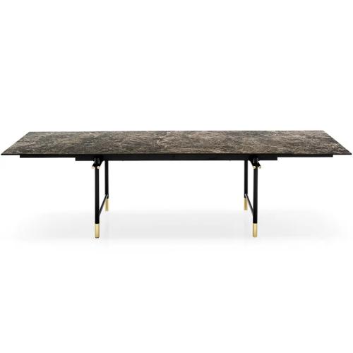 The new design extends the rectangular ceramic dining table with powder-coated black legs DT-383
